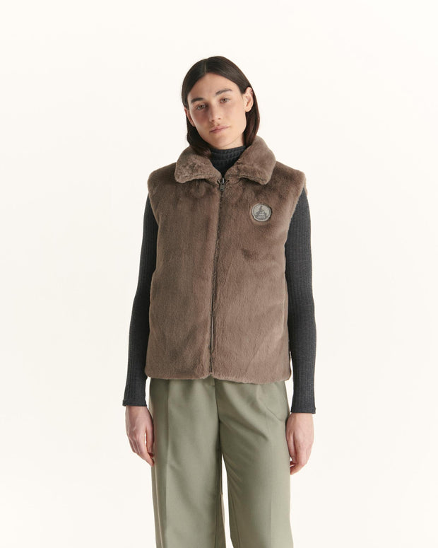 Doudoune avec des cristaux Swarovski®️ sans manches réversible Grand Froid Taupe Daria